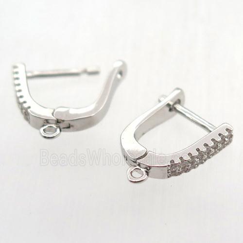 copper Latchback Earrings pave zircon with loop, platinum plated