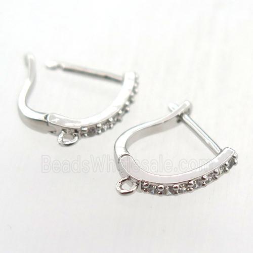 copper Latchback Earrings pave zircon with loop, platinum plated