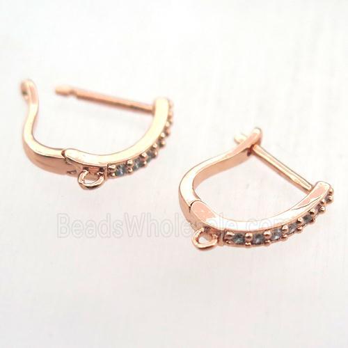 copper Latchback Earrings pave zircon with loop, rose gold