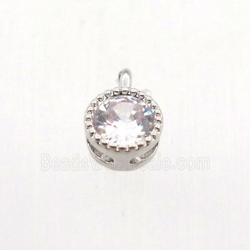 copper pendant pave zircon, circle, platinum plated