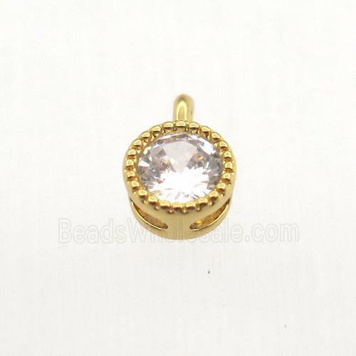copper pendant pave zircon, circle, gold plated