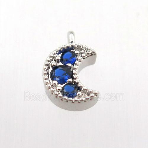 copper pendant pave zircon, moon, platinum plated