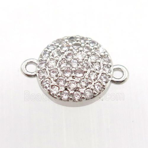copper connector pave zircon, circle, platinum plated