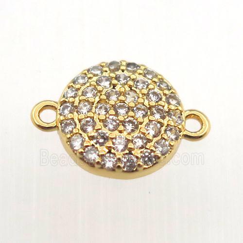 copper connector pave zircon, circle, gold plated