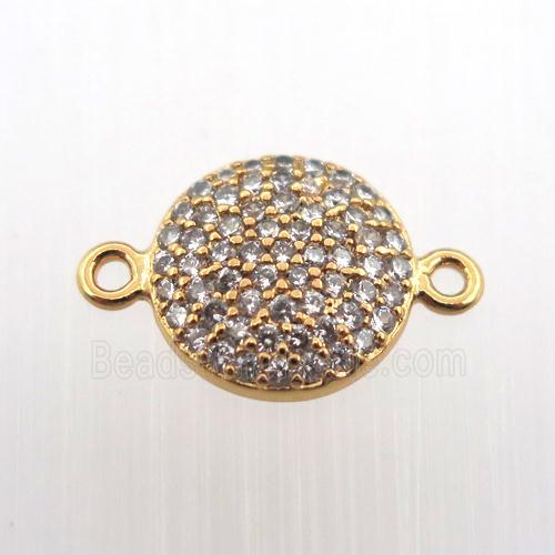 copper connector pave zircon, circle, gold plated