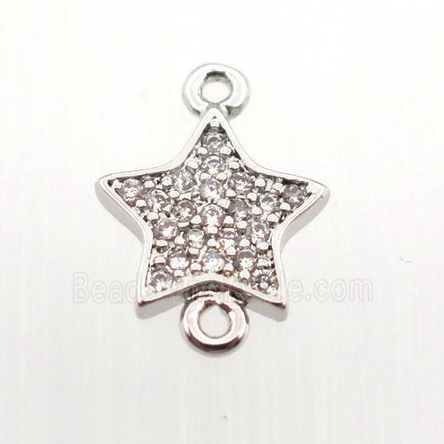 copper connector pave zircon, star, platinum plated