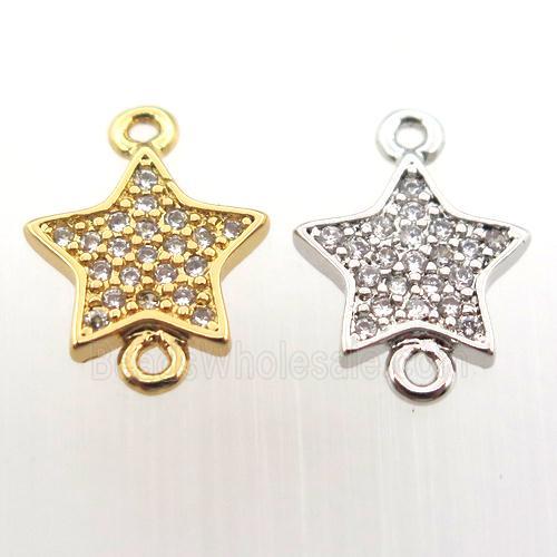 copper connector pave zircon, star, mix color