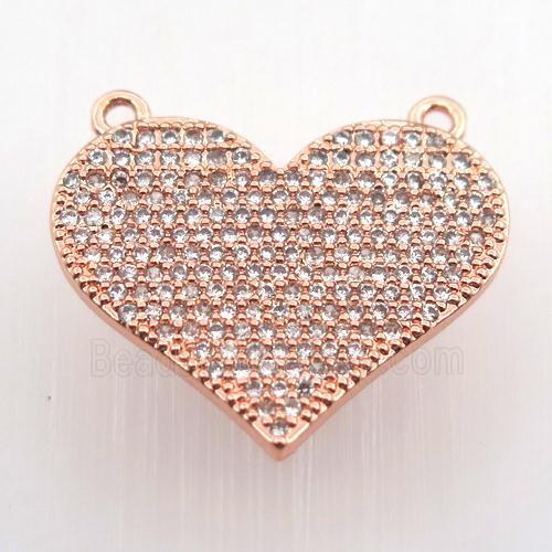 copper heart pendant pave zircon with 2loops, rose gold