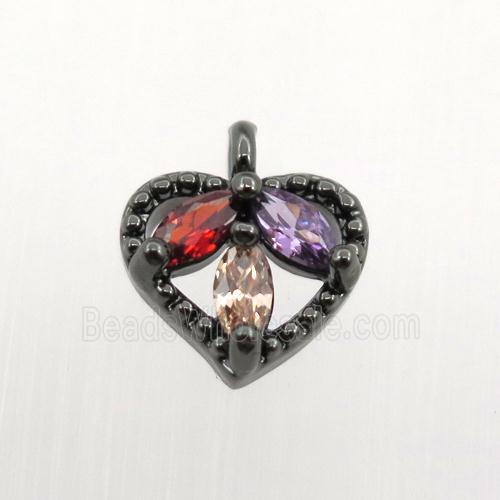 copper heart pendant pave zircon, black plated