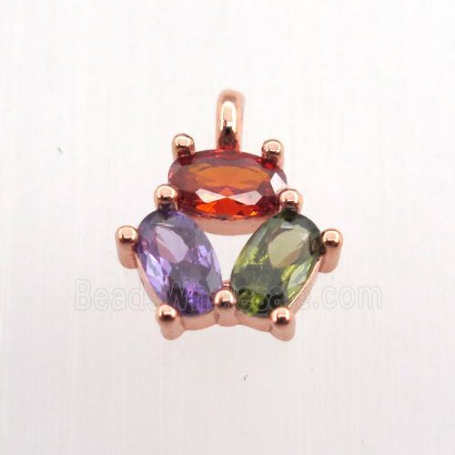 copper pendant pave zircon, flower, rose gold