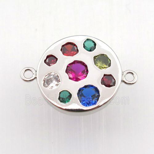 copper circle connector pave zircon, platinum plated