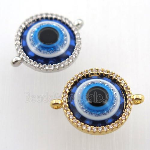 copper circle connector pave zircon with evil eye, mix color