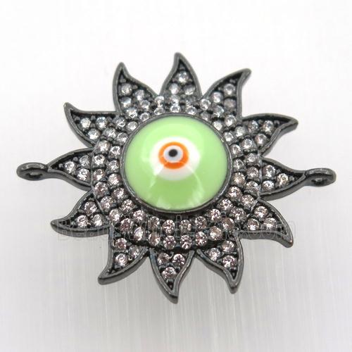 copper sun connector pave zircon with evil eye, black plated