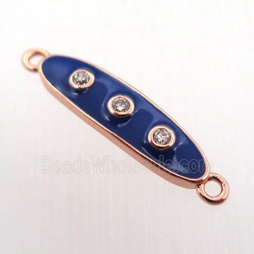 copper oval connector pave zircon with enameling, rose gold