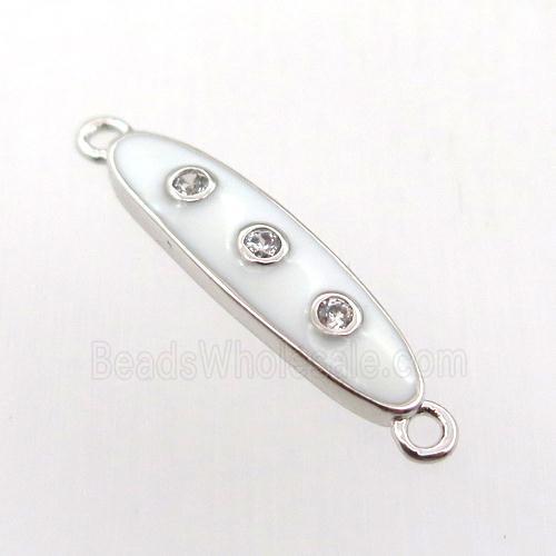 copper oval connector pave zircon with enameling, platinum plated