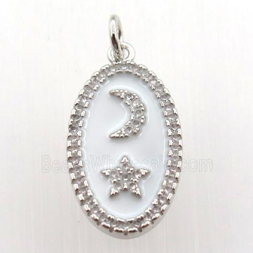 copper oval pendant pave zircon with moon star, platinum plated