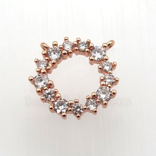 copper circle pendant paved zircon, rose gold