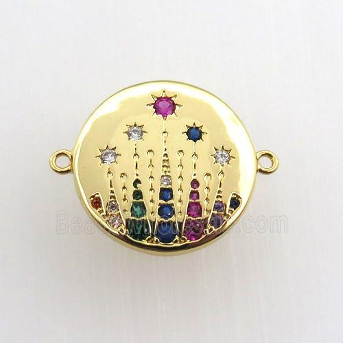 copper circle connector paved zircon, gold plated