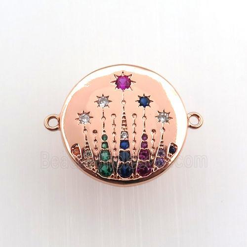 copper circle connector paved zircon, rose gold