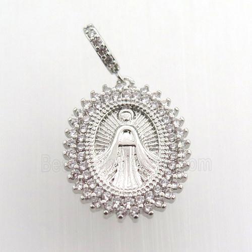 copper oval pendant paved zircon, jesu, platinum plated
