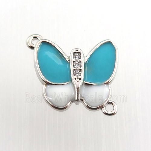 copper butterfly connector paved zircon, platinum plated