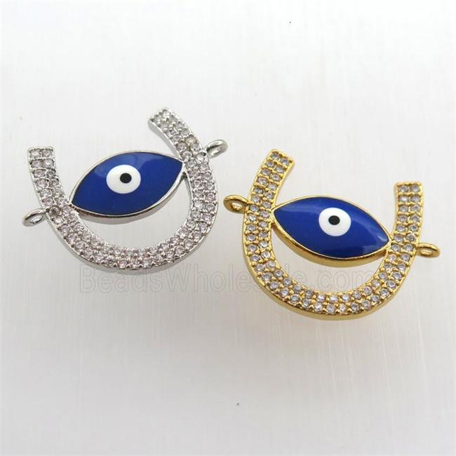 copper U-connector paved zircon with evil eye, mix color