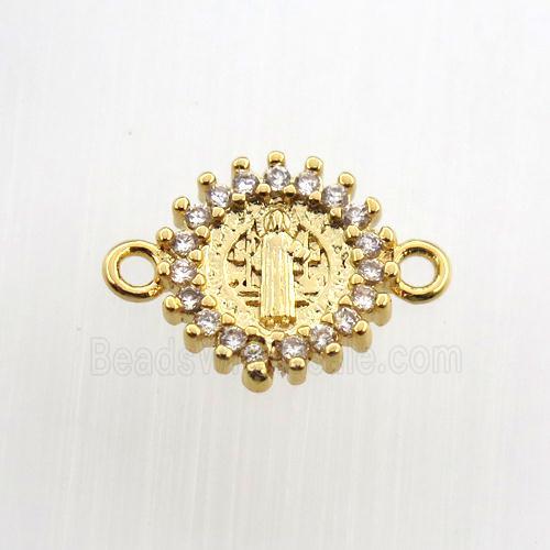 copper circle connector paved zircon, gold plated