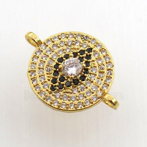 copper circle eye connector paved zircon, gold plated