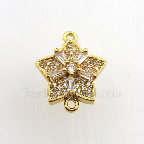 copper flower connector paved zircon, gold plated