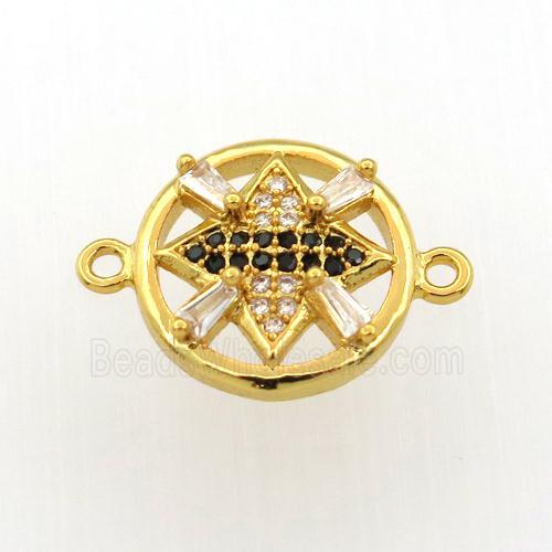 copper connector paved zircon, circle, gold plated
