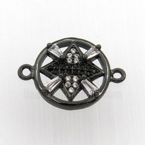 copper connector paved zircon, circle, black plated