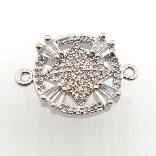 copper connector paved zircon, circle, platinum plated