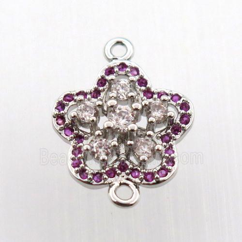 copper flower connector paved zircon, platinum plated