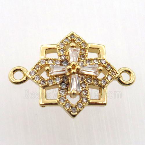 copper cross connector paved zircon, gold plated