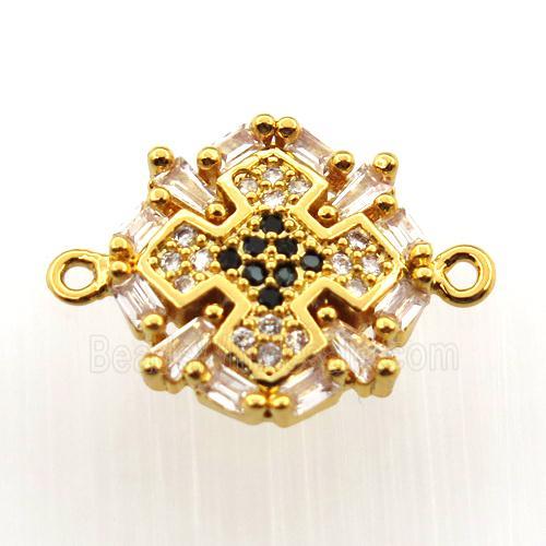 copper cross connector paved zircon, gold plated