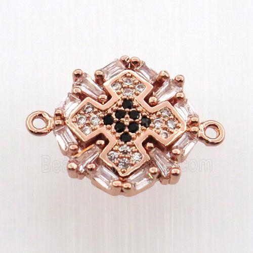 copper cross connector paved zircon, rose gold