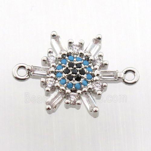 copper flower connector paved zircon, platinum plated
