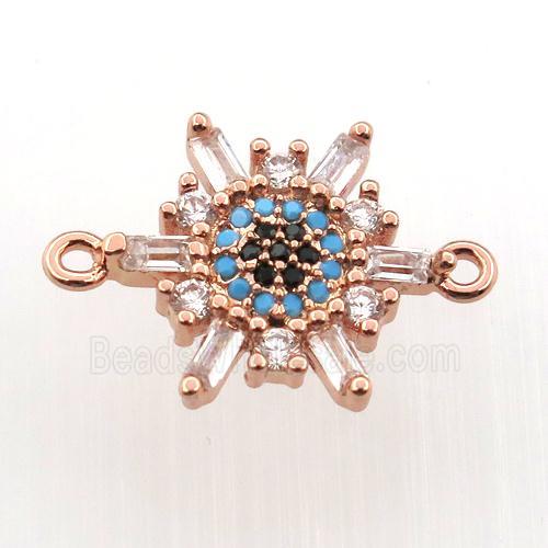 copper flower connector paved zircon, rose gold