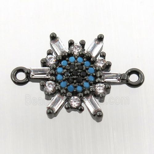 copper flower connector paved zircon, black plated