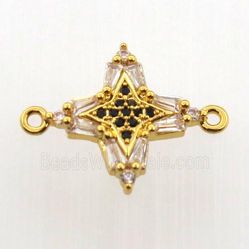 copper cross connector paved zircon, gold plated
