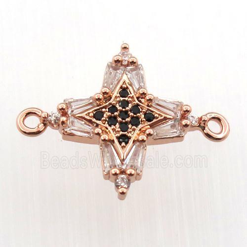 copper cross connector paved zircon, rose gold