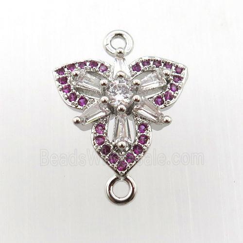 copper connector paved zircon, clover, platinum plated