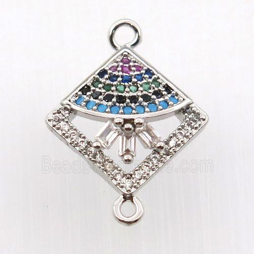 copper connector paved zircon, square, platinum plated