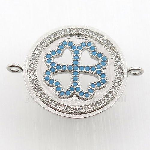 copper circle connector paved zircon, platinum plated