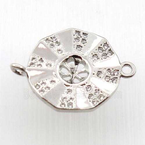 copper connector paved zircon, bagua, platinum plated