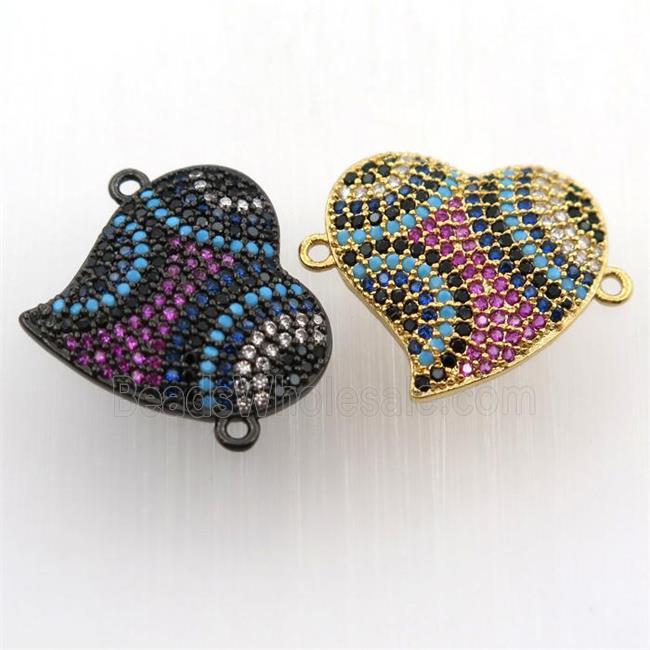 copper heart connector paved zircon, mix color