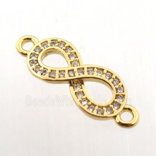 copper infinity connector paved zircon, gold plated