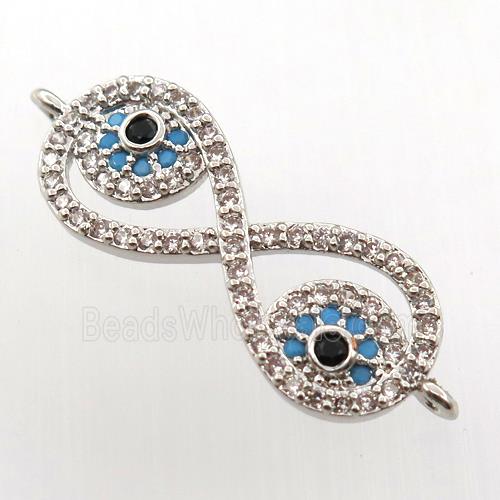 copper infinity connector paved zircon, platinum plated