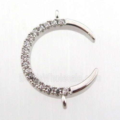 copper crescent connector paved zircon, platinum plated