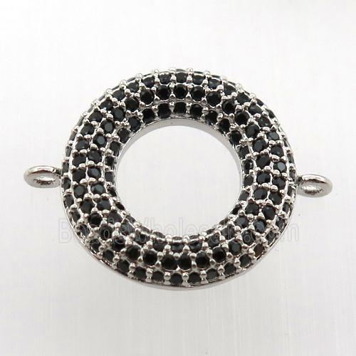 copper donut connector paved zircon, platinum plated